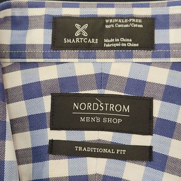 nordstrom Wrinkle Free Plaid Cotton Collar Shirt Large - Picture 3 of 7